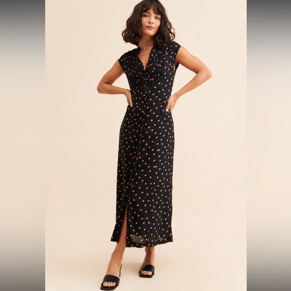 Free People Rosemary Printed Midi Dress size Medium Strawberry Design